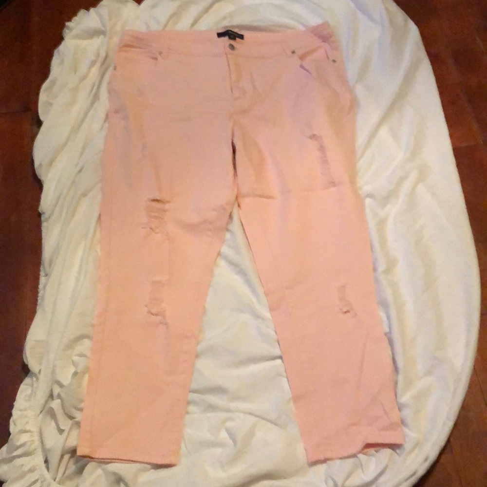 NWT pair of Romans distressed peach colored jeans